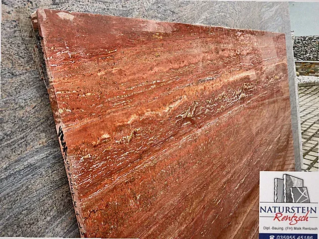 Tischplatte TRAVERTIN Naturstein ROT für Couchtisch Beistelltisch Marmorplatte