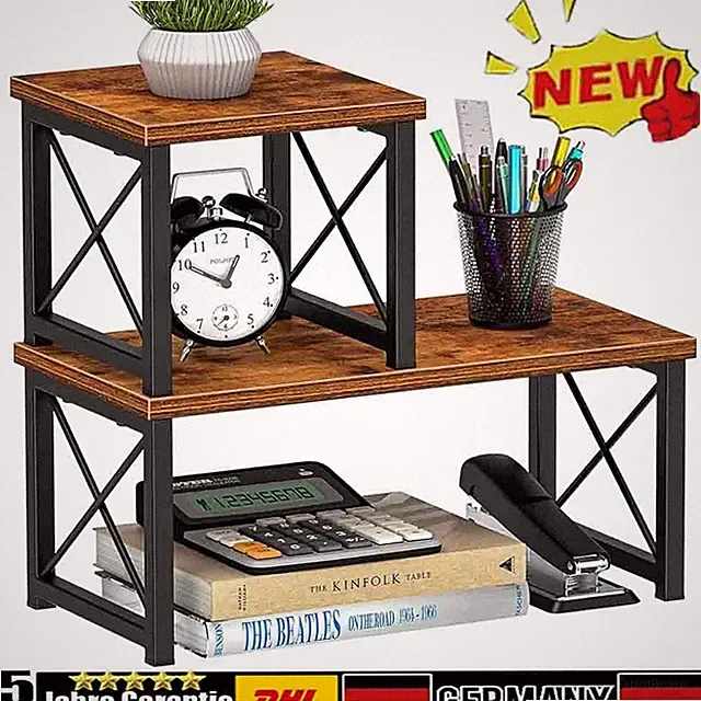 Tischregal Schreibtisch Organizer Regal 2 Ebenen Bücherregal 40 × 20 × 19 cm