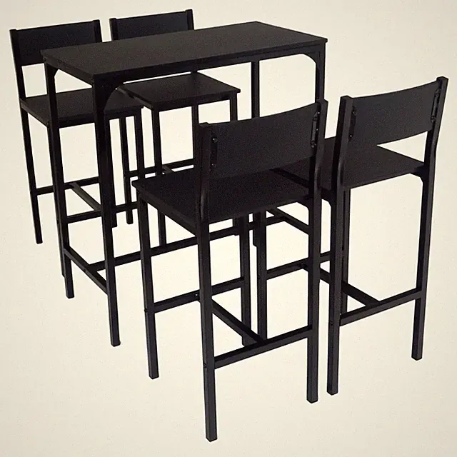 TISCHSET Bar und 4 HOCKER Möbel Wohnzimmer Design SCHWARZ Modern Mod. LIGNANO