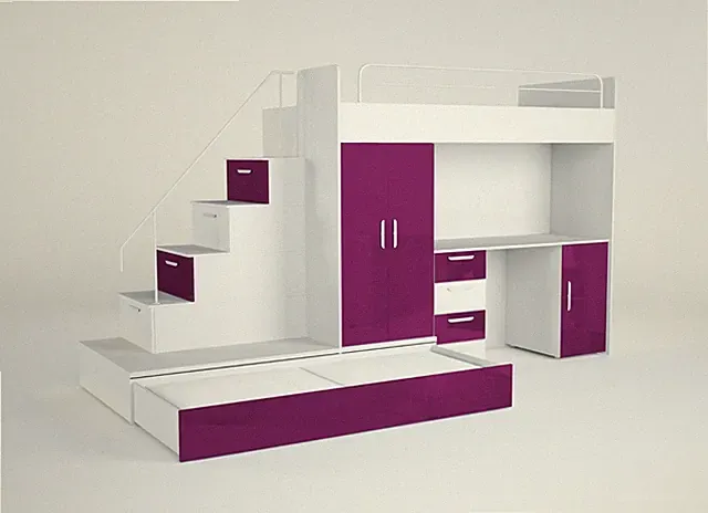 TOMI 5 80x200 Hochbett mit Schreibtisch Schrank Treppe Bett Stockbett Etagenbett