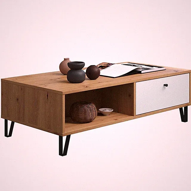 Touch Couchtisch Artisan Eiche/Weiß Sofatisch mit 2 offenen Fächern und 2...