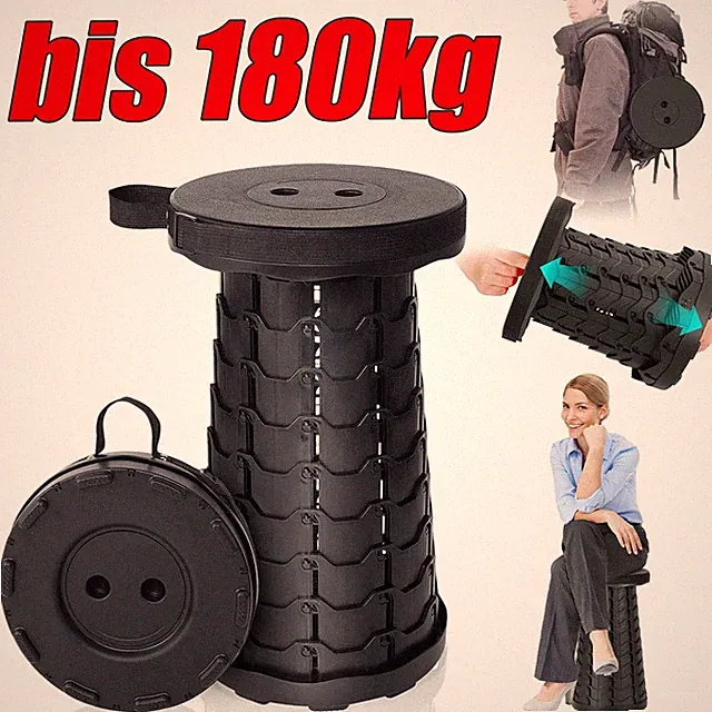 Tragbarer Klappstuhl Höhenverstellbar Hocker Klapphocker Teleskop Schemel 180kg