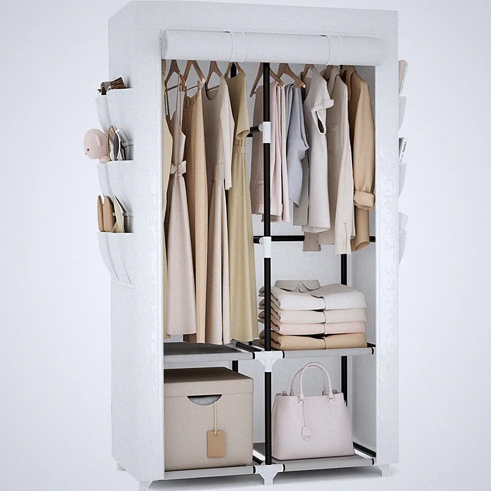 Tragbarer Kleiderschrank Stoffschrank für Hängende Kleidung mit 4 Ablagen, 2...
