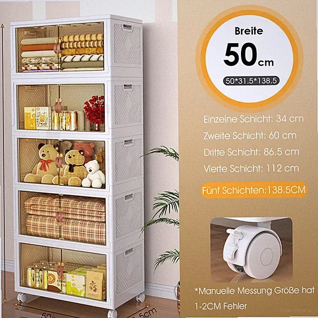 Tragbarer Schrank Faltbare Aufbewahrungsbox Transparente Lagerbox mit Rollen DE