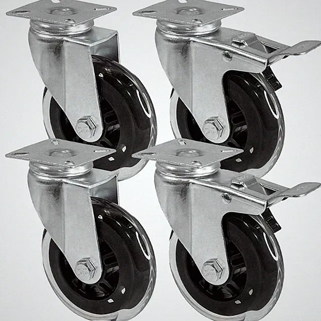 Transparente Möbelrollen Laufrollen Spurlos SET 4 Stück Lenkrolle Bremse Rolle