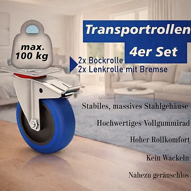 Transportrollen 4ER-SET Lenkrollen mit Bremse Bockrollen Blau Schwerlastrollen