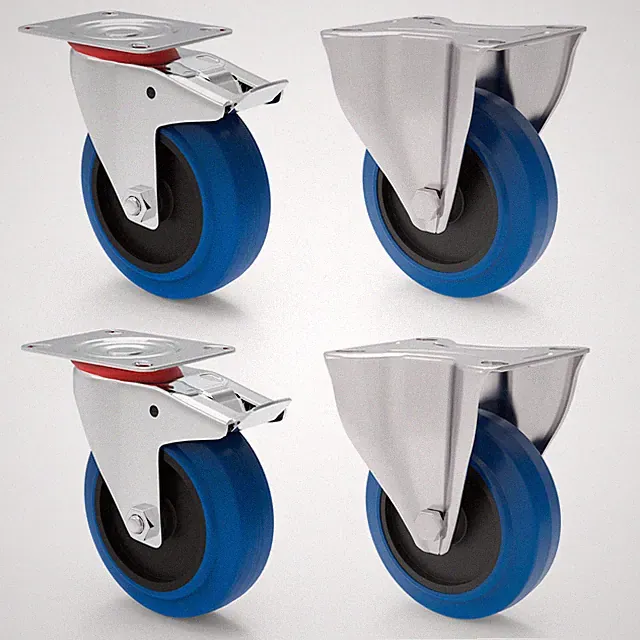 Transportrollen Bockrollen Lenkrollen mit Bremse Blue Wheels SET Möbelrollen