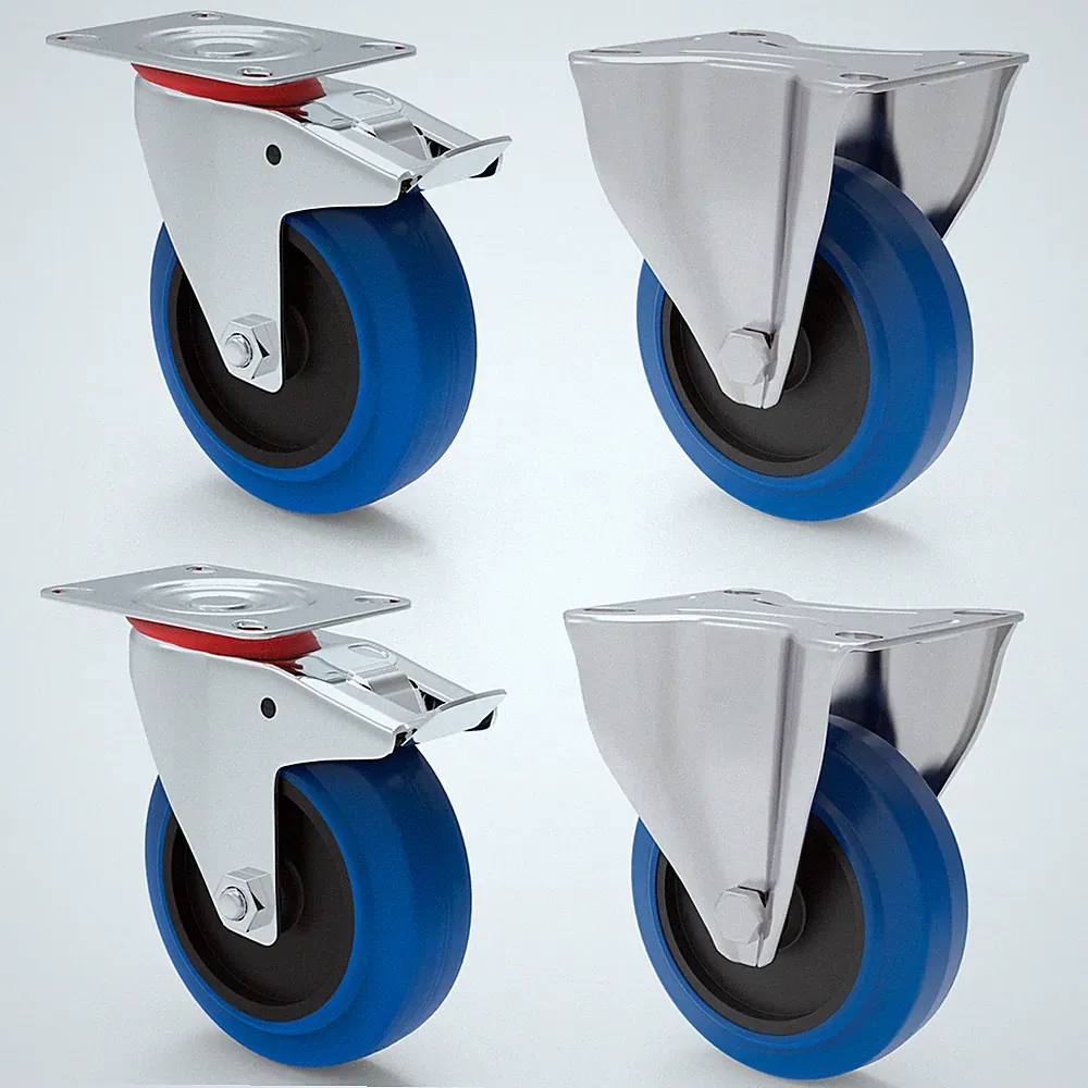 Transportrollen Bockrollen Lenkrollen mit Bremse Blue Wheels SET Möbelrollen