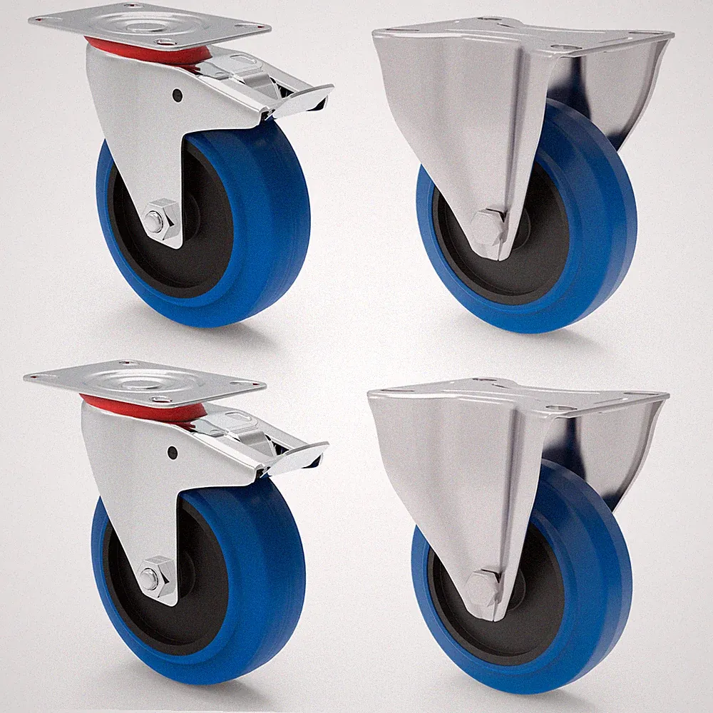 Transportrollen Bockrollen Lenkrollen mit Bremse Blue Wheels SET Möbelrollen