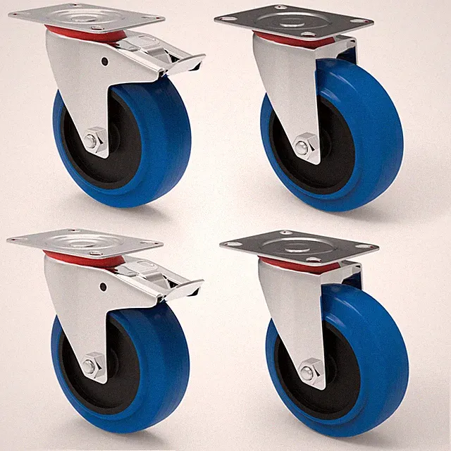 Transportrollen Lenkrollen + Bremsrollen mit Bremse Blue Wheels SET Möbelrollen