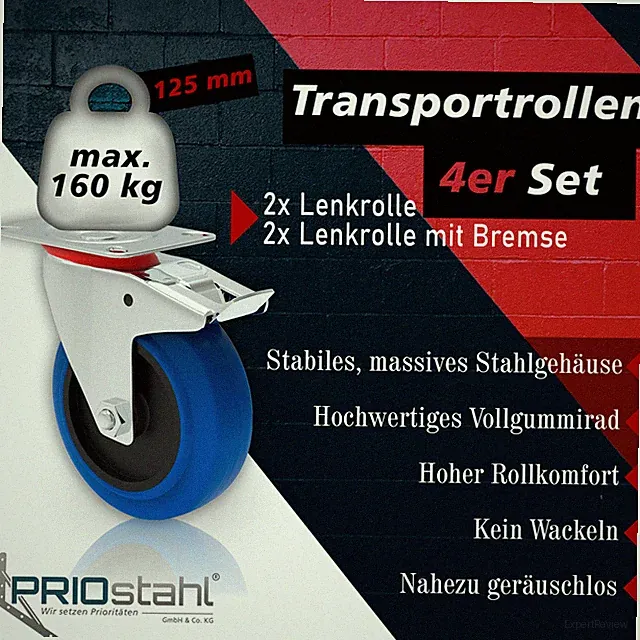 Transportrollen Lenkrollen + Bremsrollen mit Bremse Blue Wheels SET Möbelrollen