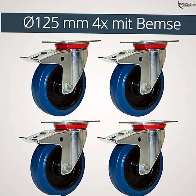 Transportrollen Lenkrollen mit Bremse Schwerlastrollen BLUE WHEEL 80 100 125mm
