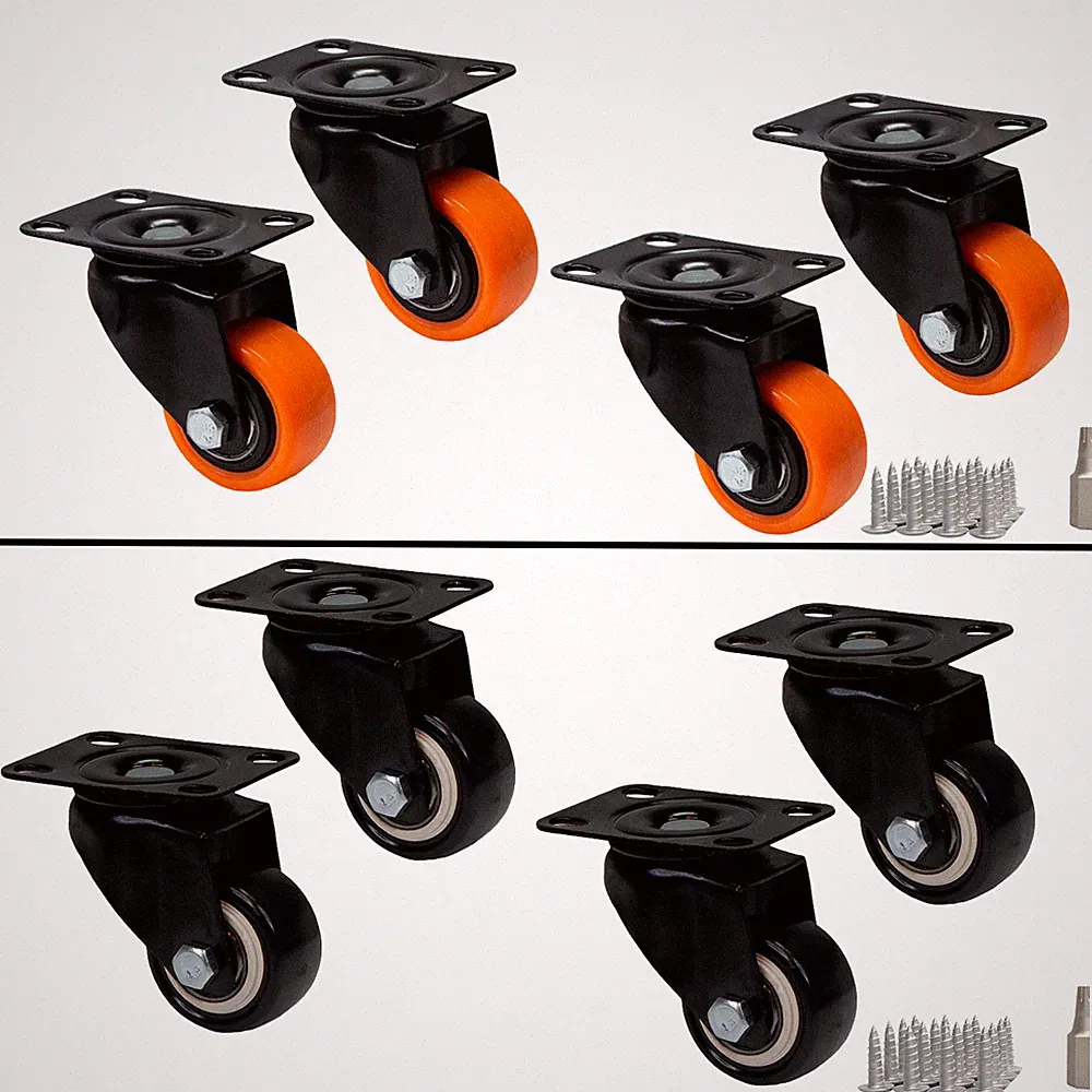Transportrollen Möbelrollen 4er Set Lenkrollen und Bremse 40mm Orange Schwarz