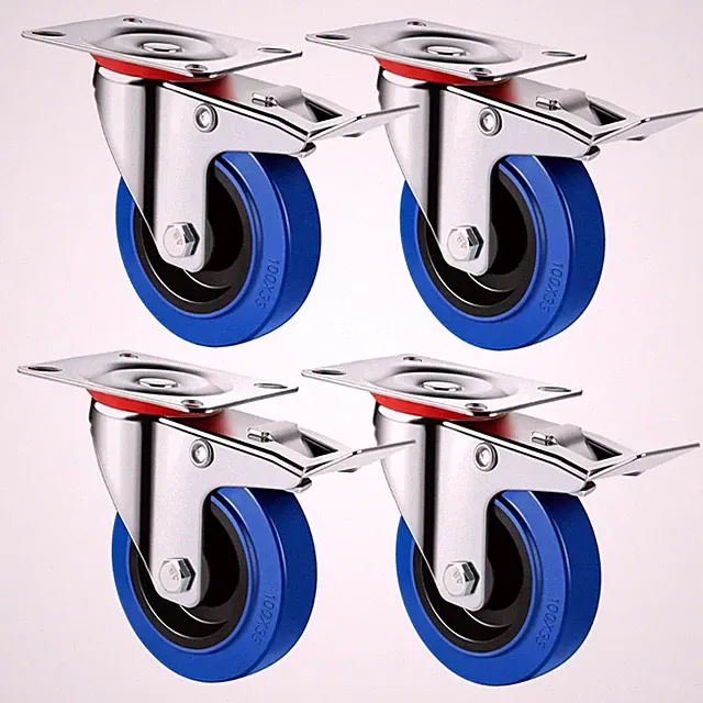 Transportrollen Schwerlastrollen Lenkrollen mit Bremse Blau 125mm Möbelrollen