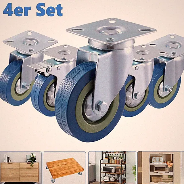 Transportrollen Set 4 x Lenkrollen Bockrollen Vollgummi Schwerlastrollen Möbel