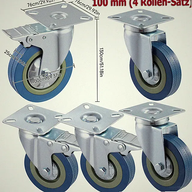 Transportrollen Set 4 x Lenkrollen Bockrollen Vollgummi Schwerlastrollen Möbel