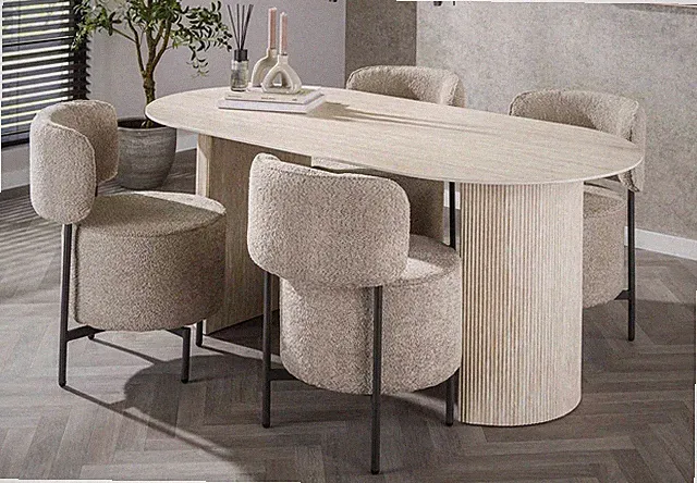 Travertin Tisch Esstisch 180 cm beige Esszimmertisch Marmor Optik Keramiktisch