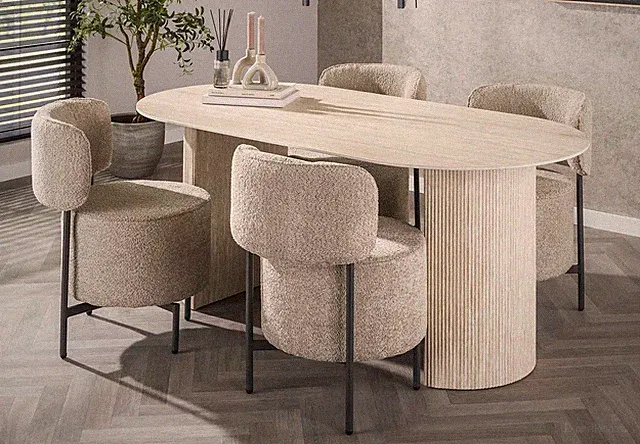 Travertin Tisch Esstisch 180 cm beige Esszimmertisch Marmor Optik Keramiktisch