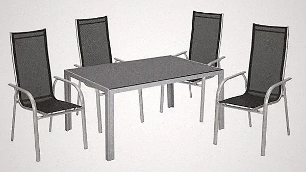 TrendLine Möbelset New York Silber/Schwarz hohe Rückenlehne 1 Tisch + 4 Stuhl