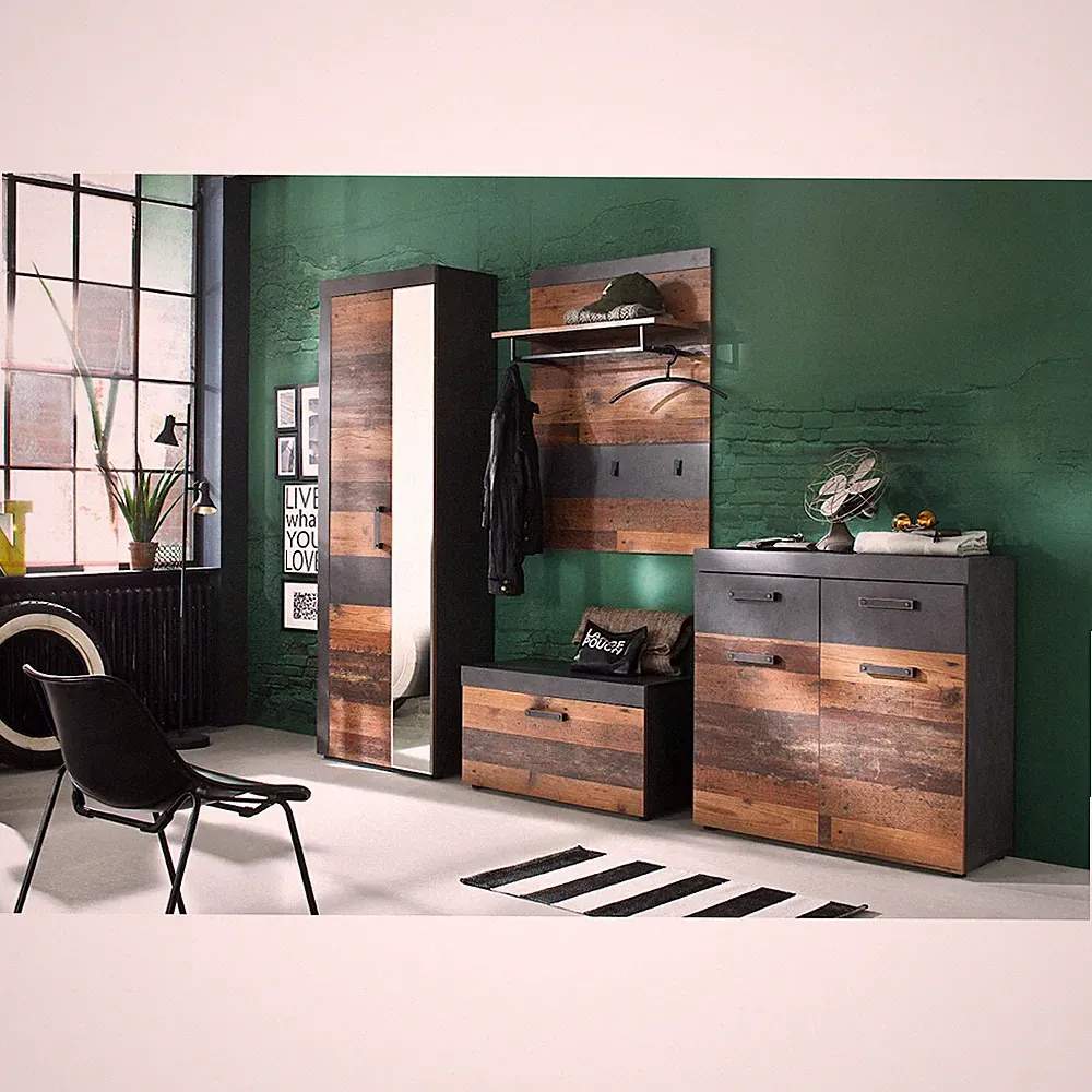 trendteam Garderobenmöbel-Set 4 tlg. Garderoben-Kombi Old Wood 265 x 192 x 37 cm