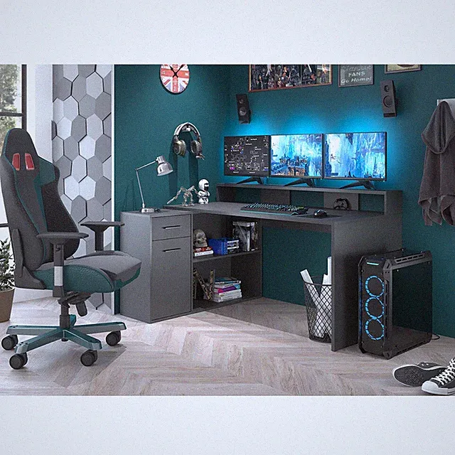 trendteam Schreibtisch Büroschreibtisch Eckschreibtisch Gamer Anthrazit matt
