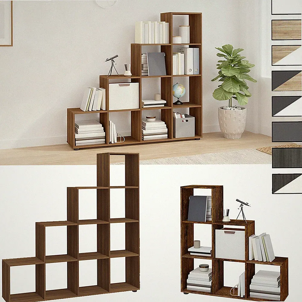 Treppenregal 6/10 Fächer Bücherregal Raumteiler Stufenregal Würfelregal Regal