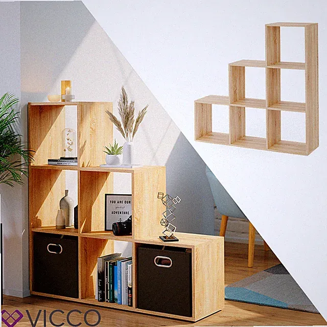 Treppenregal Raumteiler Raumtrenner Bücherregal 6 Fächer Eiche Sonoma Vicco