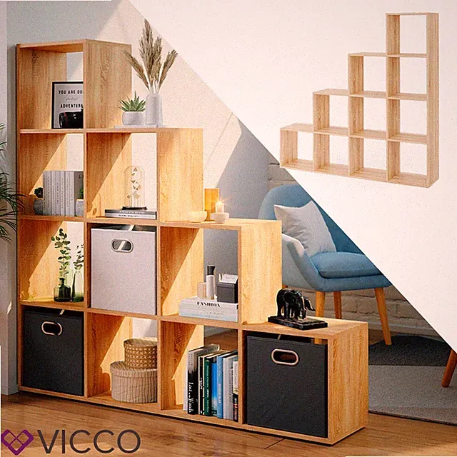 Treppenregal Raumteiler Stufenregal Bücherregal 10 Fächer Eiche Sonoma Vicco