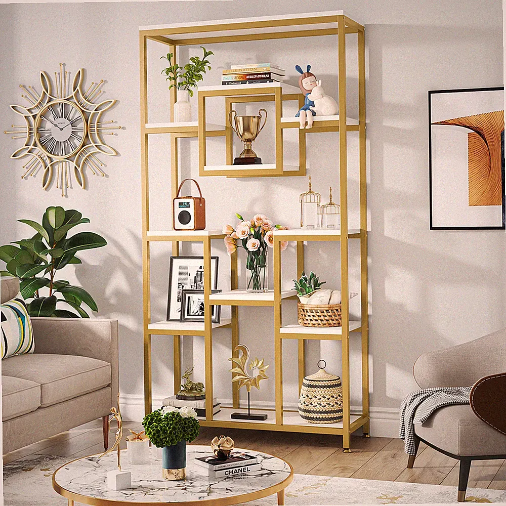 Tribesigns 180cm Gold Bücherregal,Moderne Regal mit 11 offenen Regalen,Gold/Wei?
