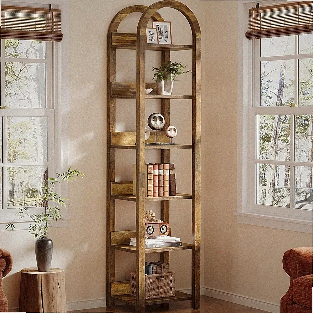 Tribesigns 180cm Hohes Holz-Bücherregal, Schlankes Gewölbtes Regal mit 6 Fächern