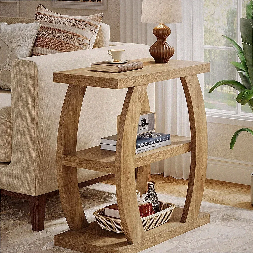 Tribesigns 3-stufiger Schmaler Beistelltisch Holz mit Ablagefach für Wohnzimmer