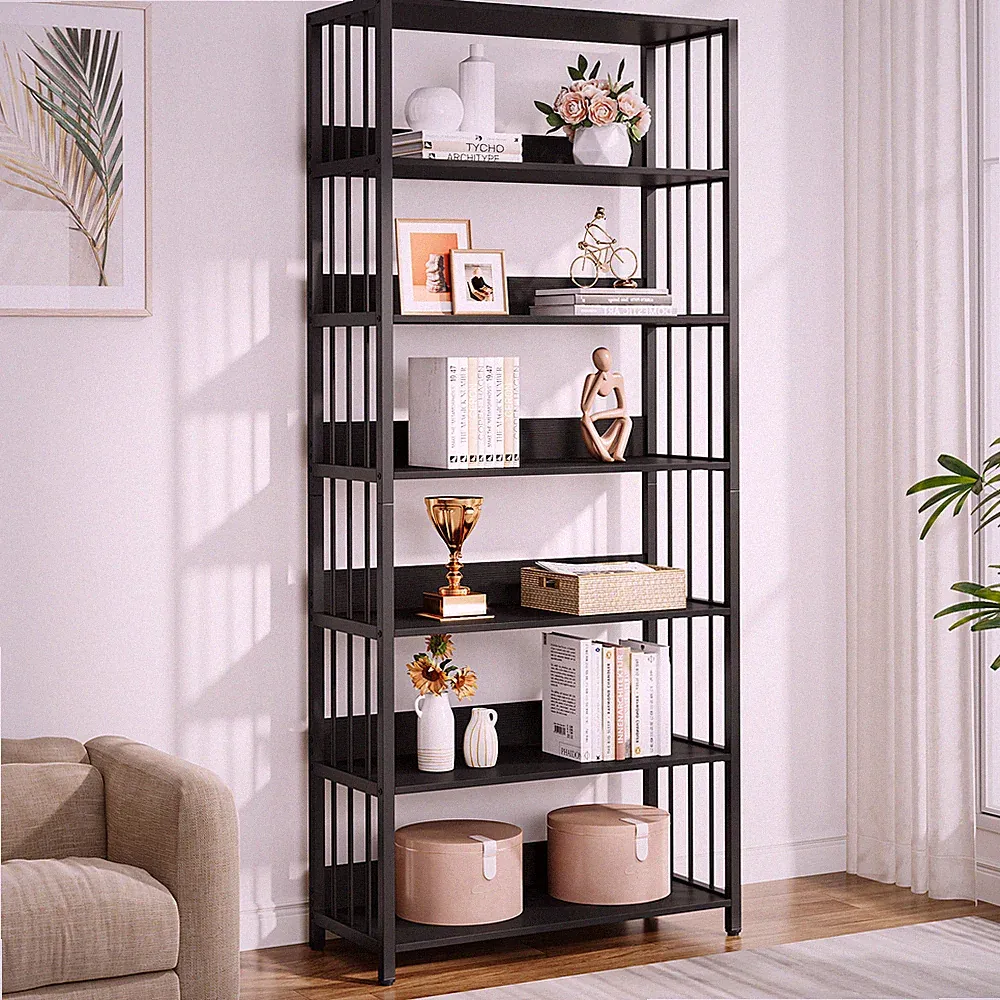 Tribesigns Bücherregal mit 6 Ebenen, 190cm Industrielles Standregal,Schwarz