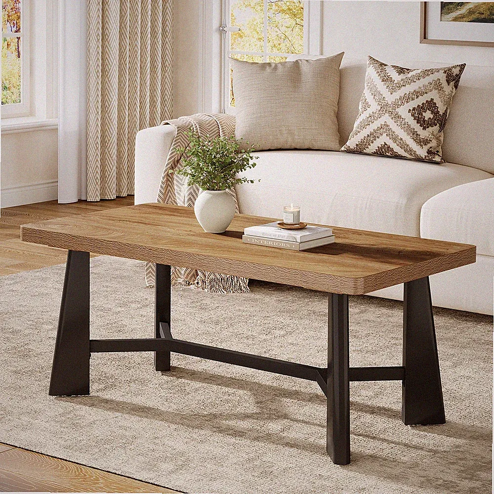 Tribesigns Couchtisch 120 × 60cm, Rechteckiger Wohnzimmertisch mit Metallgestell