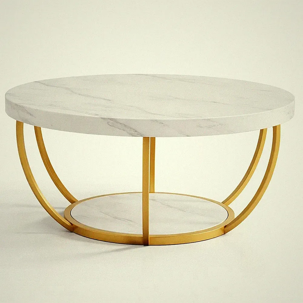 Tribesigns Couchtisch Rund 80cm 2 Ebenen Marmoroptik Beistelltisch