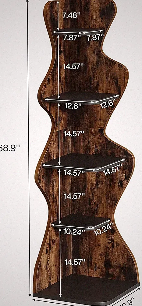 Tribesigns Eckregal 5 Ebenen Bücherregal Geschwungenes Design Braun Neu
