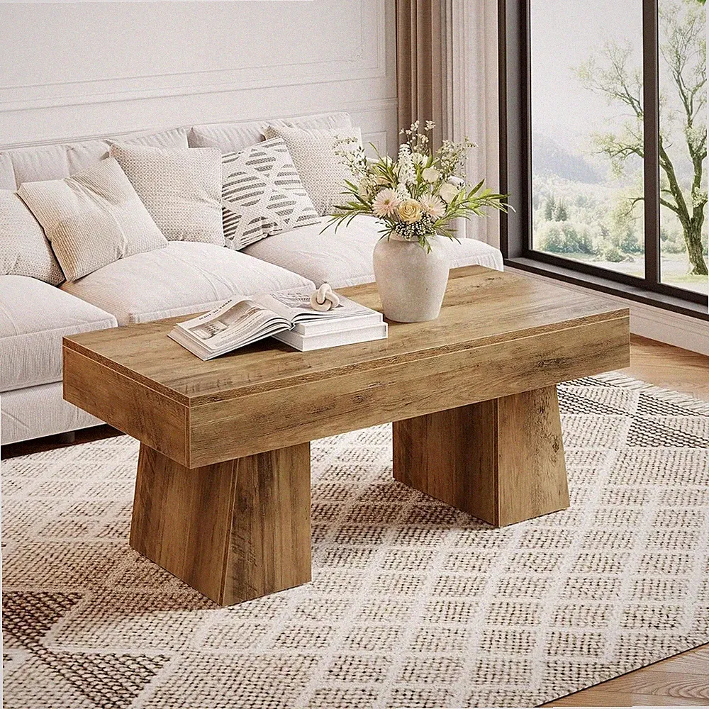 Tribesigns Rechteckiger Couchtisch, 120 cm Holz Rechteckig Wohnzimmertisch Braun