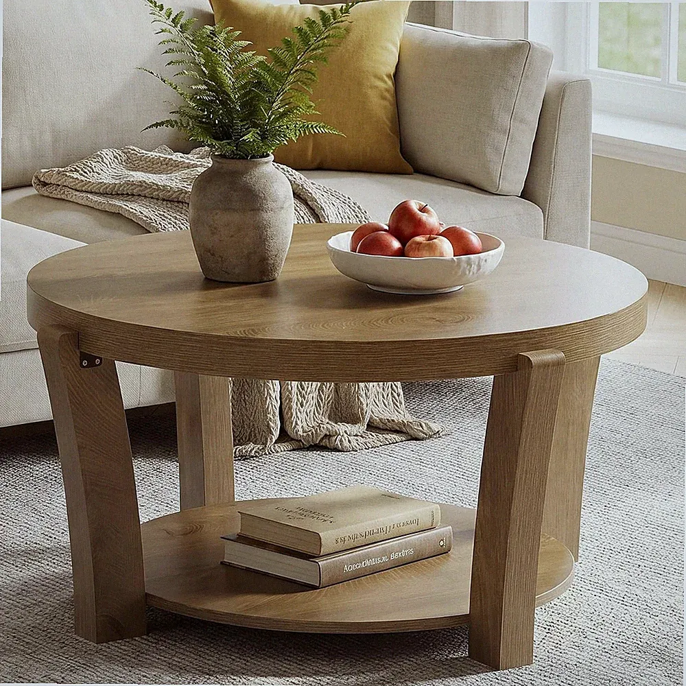 Tribesigns Runder Couchtisch 80cm, Wohnzimmertisch mit 2 Ebenen & Offener Ablage