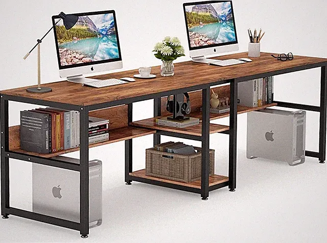 Tribesigns Schreibtisch, Computertisch Mit Regalen, 200 Cm Doppelschreibtisch, B