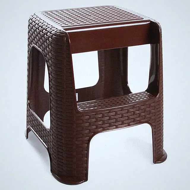 Tritthocker Trittbank Hocker Sitzhocker Stuhl Rattan Optik zweistufig 48cm Braun