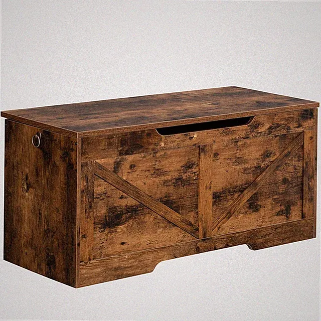 Truhenbank Holz 100cm Stauraum Sitzbank Spielzeugkiste dunkelbraun