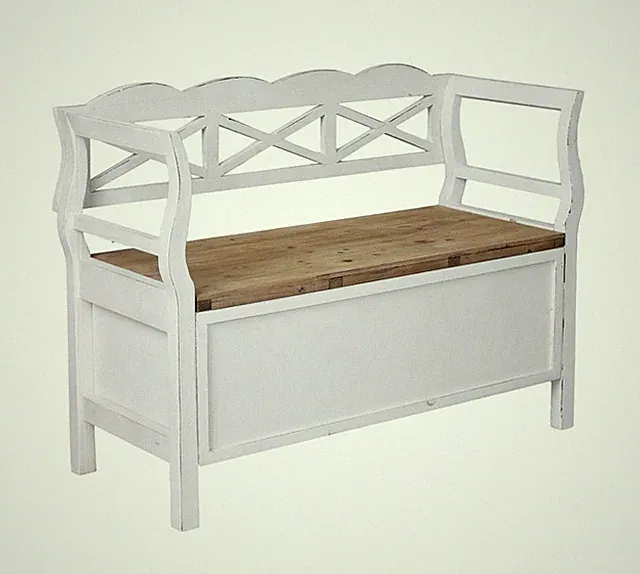 Truhenbank Landhausstil – Vintage Sitzbank Holzbank mit Stauraum Weiß