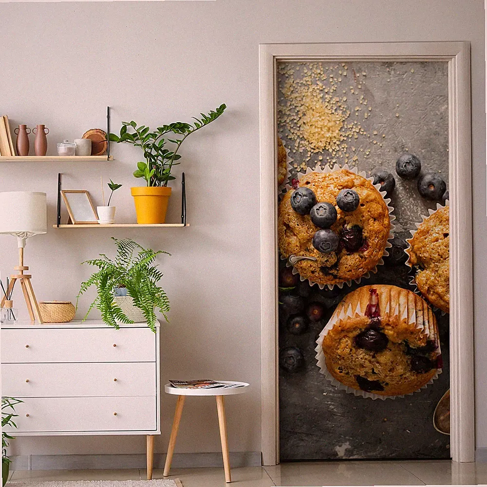 Tür Selbstklebende Folie Türtapete Klebefolie Wandsticker Blaubeer-Muffins