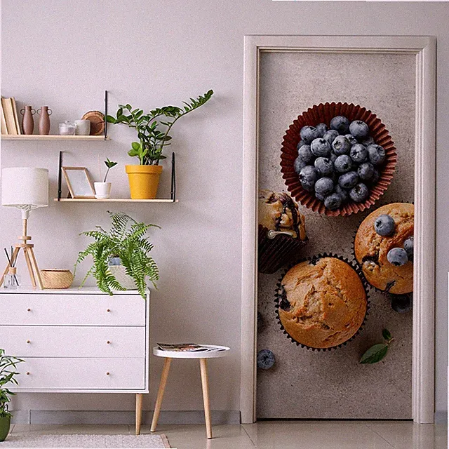 Türaufkleber Selbstklebend Klebefolie Türtapete Türposter Blaubeere Muffins
