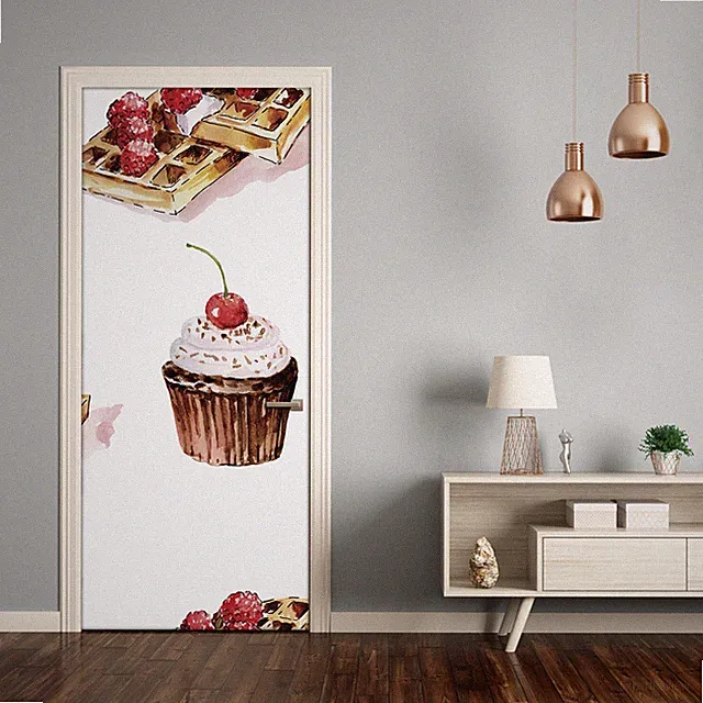 Türaufkleber selbstklebend Türtapete Lebensmittel Muffins und Waffeln