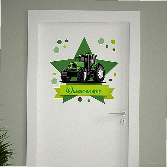 Türaufkleber Wandtattoo Kinderzimmer mit Wunschname personalisiert 04 Traktor