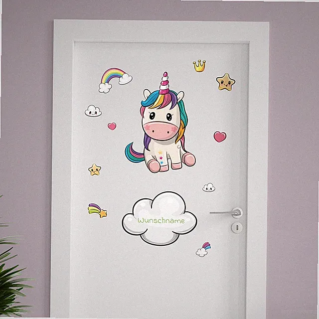 Türaufkleber Wandtattoo Kinderzimmer mit Wunschname personalisiert 11 Einhorn