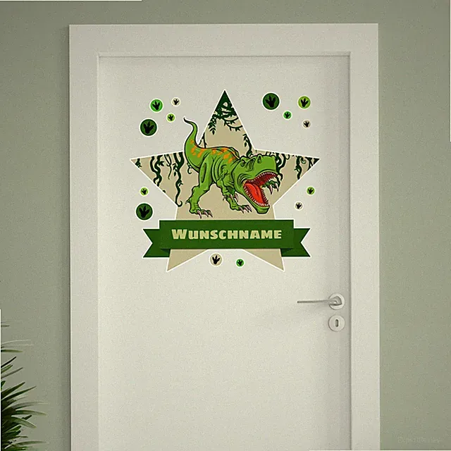 Türaufkleber Wandtattoo Kinderzimmer + Wunschname personalisiert 10 Dinosaurier