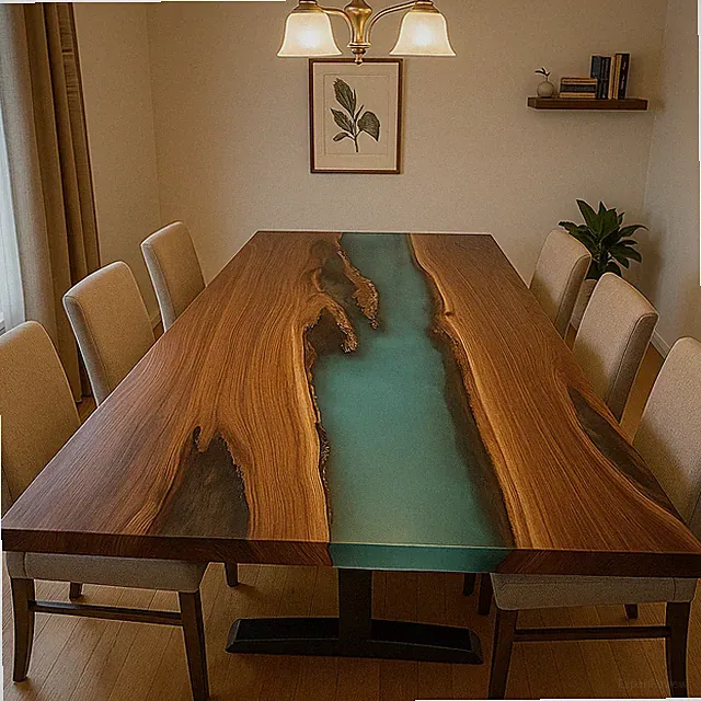 Türkis Epoxid Esstischplatte - Live Edge Akazienholz Handarbeit Luxus