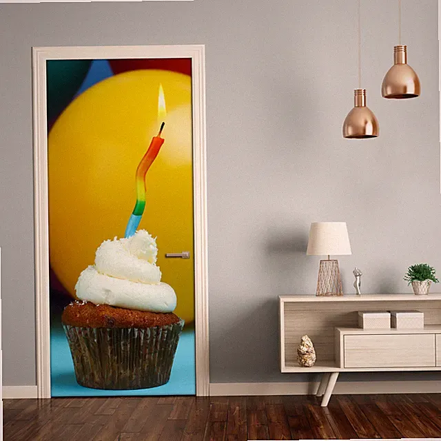 Türposter Klebefolie selbstklebend Wandaufkleber Lebensmittel Geburtstag Muffin