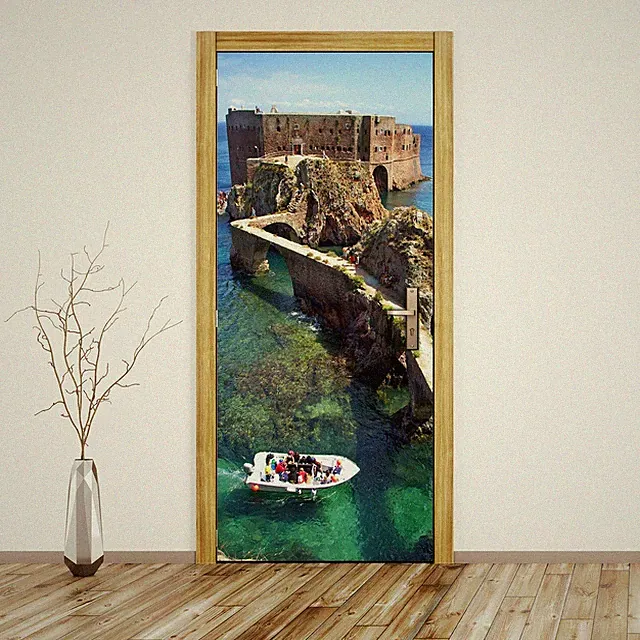 Türposter Klebefolie Türtapete selbstklebend Fort Burg Brücke Felsen Seewasser